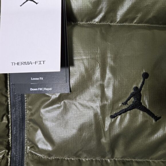 Nike Air Jordan Flight Therma-Fit Down Puffer Vest Olive Mens Large FV7273 L - Picture 2 of 8